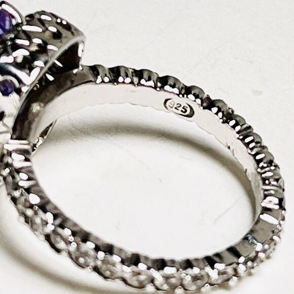 Sparkling Amethyst Sterling Silver‎ 925 Ring Size 8 Halo - Picture 7 of 10